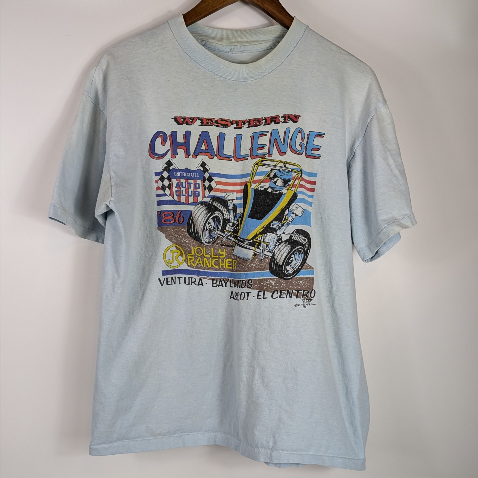 Vintage 1986 Drag Racing T-Shirt No Tag Measures L Jolly Rancher Western Telfer